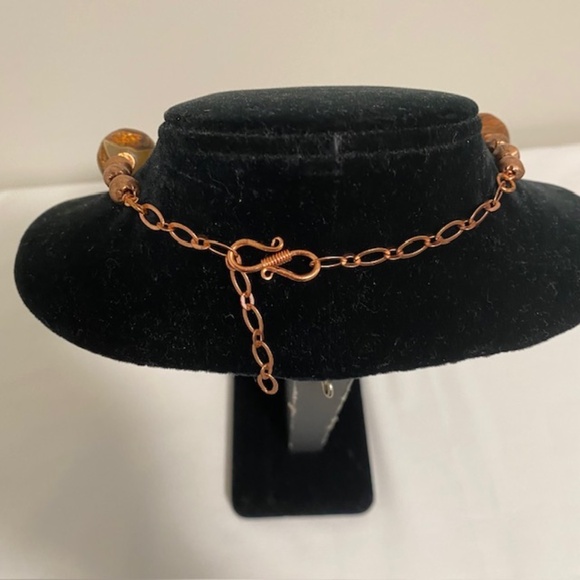 Artisan Tibetan Natural Dzi Agate Beads Copper Links Necklace Size 14" - Picture 3 of 8